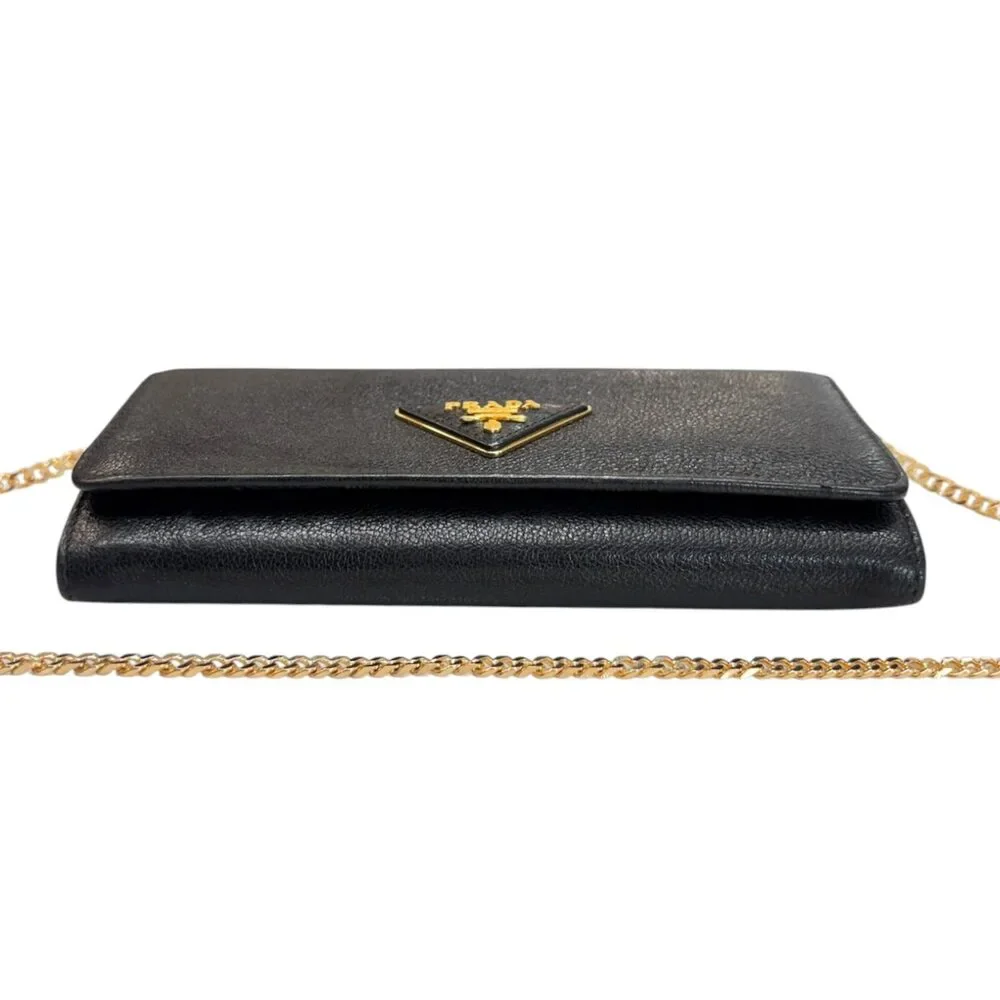 PRADA Black Grained Leather Wallet/Card Holder WIth Chain - Picture 6 of 9